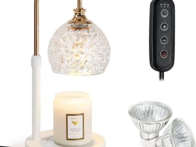 EIDEARAY Lampă pentru încălzirea lumânărilor Lampă de masă reglabilă înălțime reglabilă, lumină de ceară parfumată compatibilă cu topitoare de lumânări Yankee cu borcan mare, sticlă retro cu încălzitor lampa de noapte cu dimmer